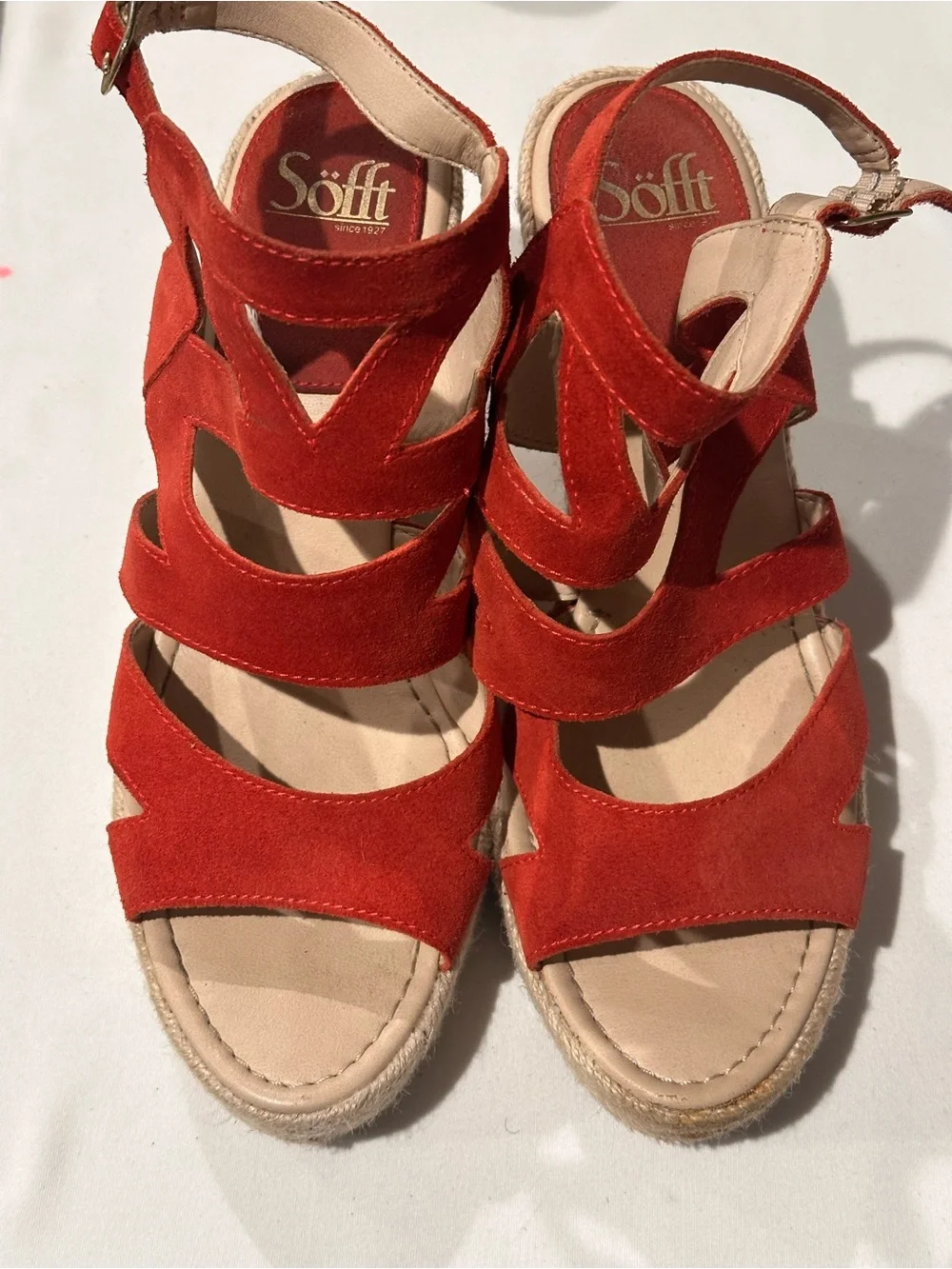 Söfft Women’s Coral Color Suede Espadrille Wedge Sandals Ankle Strap Size 9.5M